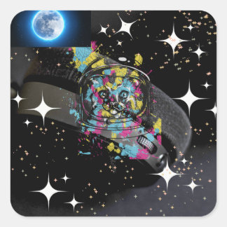 Sticker Carré Space cat