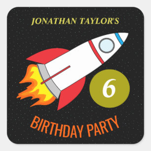 Sticker Carré Space Rocket to the Moon Children's Birthday