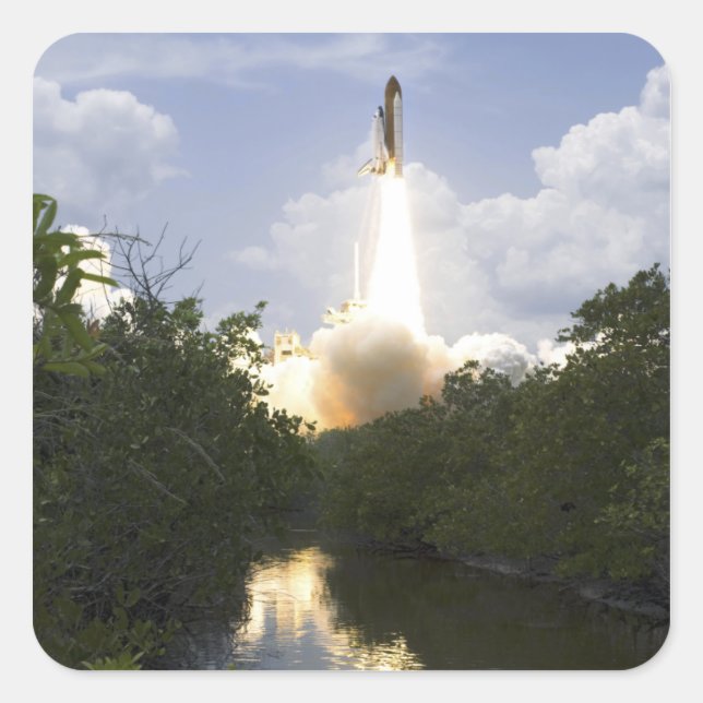 Sticker Carré Space Shuttle Atlantis se lève sur 26 (Devant)