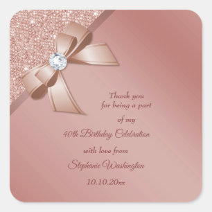 Sticker Carré Sparkles & Rose Gold Glamour Birthday