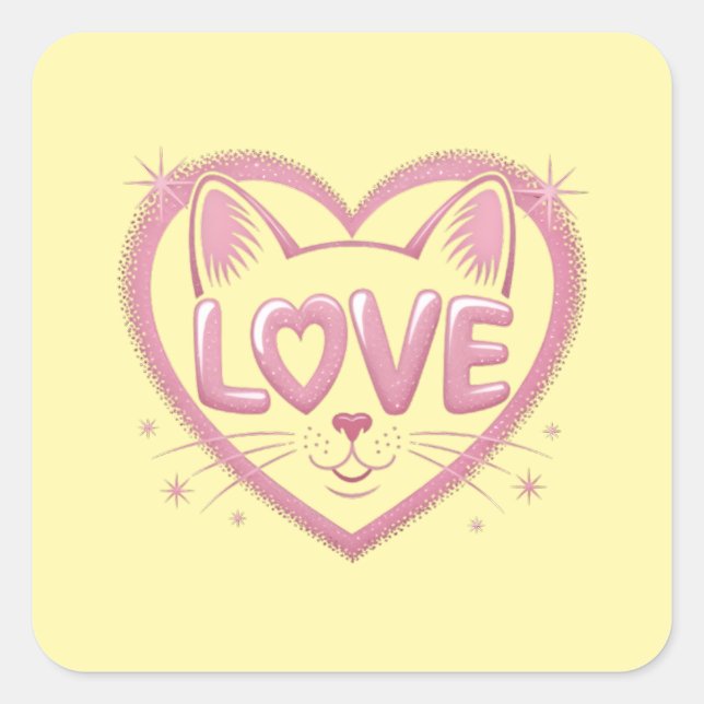 Sticker Carré Sparkling Cat Love (Devant)