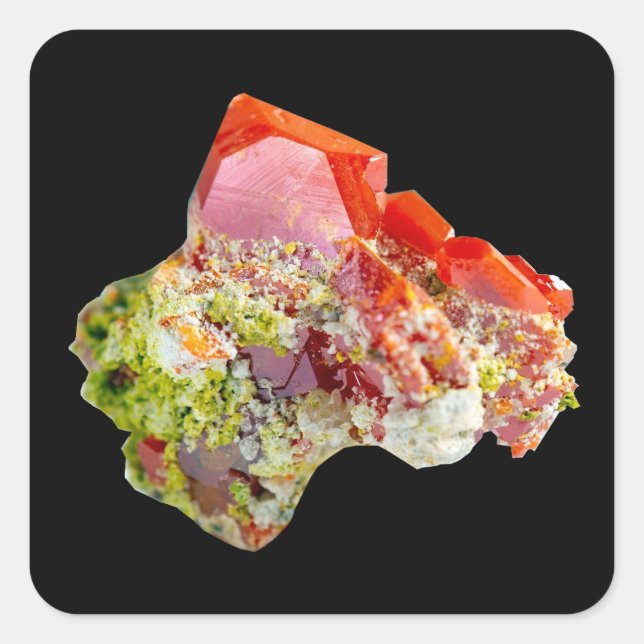 Sticker Carré Specimen rouge brillant Wulfenite (Devant)