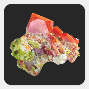 Sticker Carré Specimen rouge brillant Wulfenite