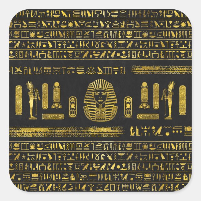 Sticker Carré Sphinx d'Egypte dorée sur cuir noir (Devant)