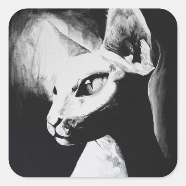 Sticker Carré Sphynx Cat Black White Contrast Hairless (Devant)