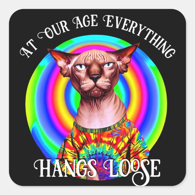 Sticker Carré Sphynx Chat sur la colline Anniversaire (Devant)