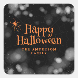 Sticker Carré Spider Cobweb Happy Halloween