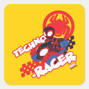 Sticker Carré Spin conduisant son Techno-Racer