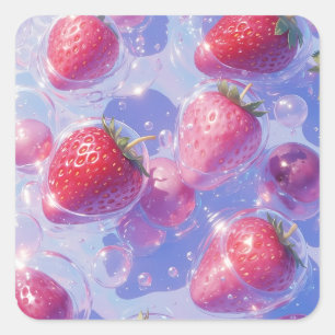 Sticker Carré Splash de raisins de fraise