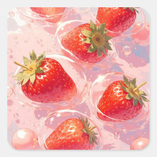 Sticker Carré Splash fraise