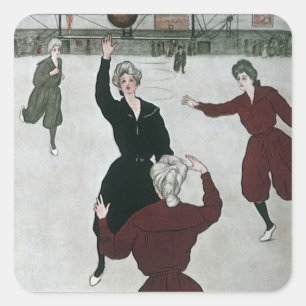 Sticker Carré Sports Anciens, Joueuses de Basket-ball en Jeu