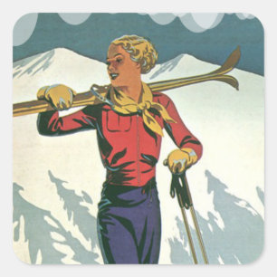 Sticker Carré Sports d'hiver vintages - Prêt à skier