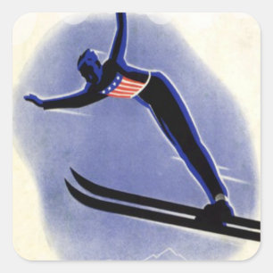 Sticker Carré Sports d'hiver vintages - pullover de ski