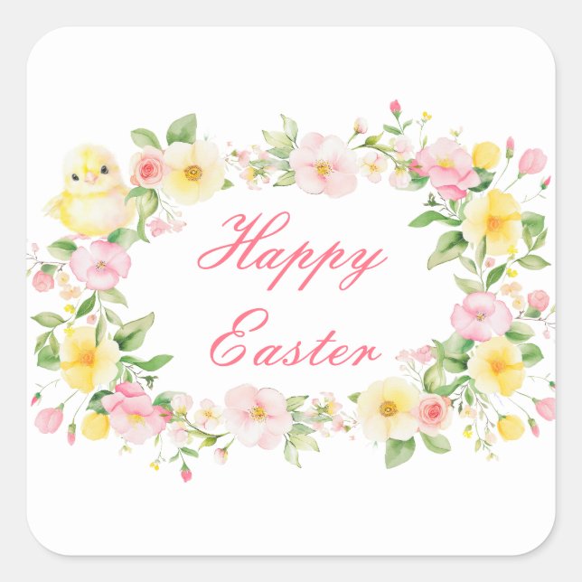 Sticker Carré Spring Chick Floral Easter Egg Hunt Party (Devant)