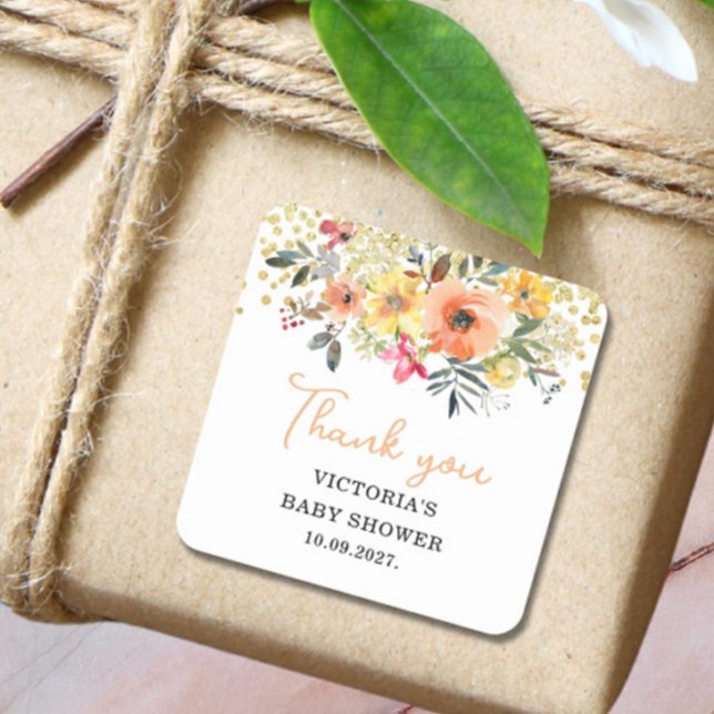 Sticker Carré Spring Floral Baby Shower  (Créateur téléchargé)