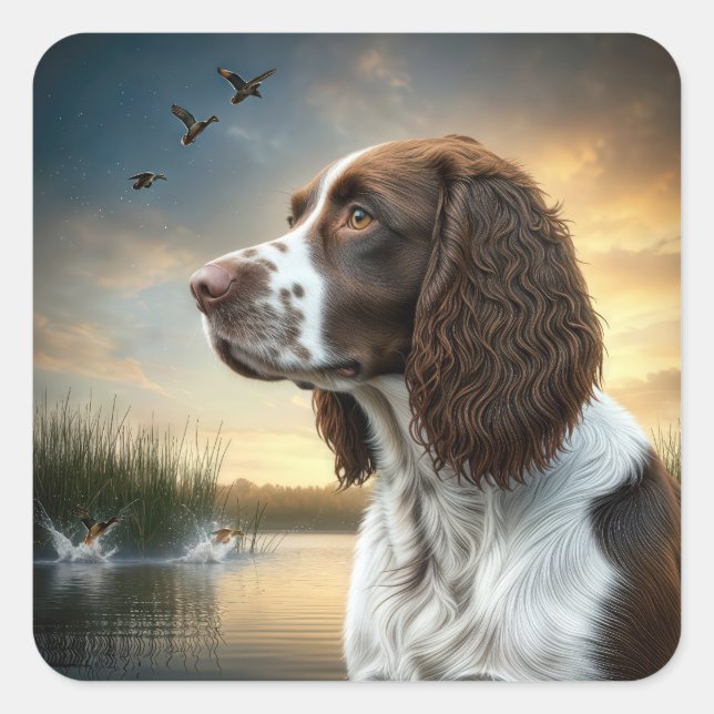 Sticker Carré Springer Spaniel Dog By Duck Pond (Devant)