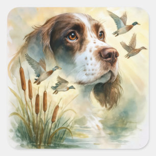 Sticker Carré Springer Spaniel et Mallard Duck Double exposition