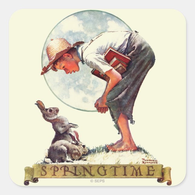 Sticker Carré Springtime, 1935 garçon avec lapin (Devant)