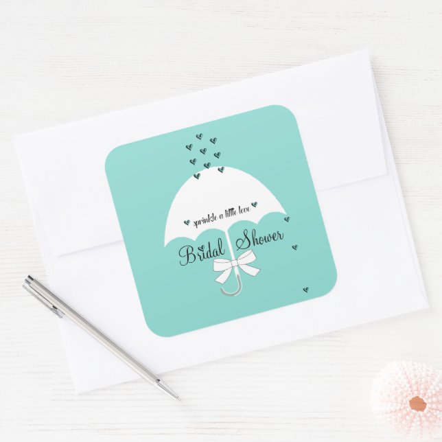 Sticker Carré Sprinkel Love Turquoise Blue Shower Party (Enveloppe)