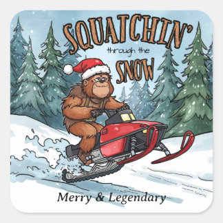 Sticker Carré Squatchin' through the Snow Bigfoot Christmas