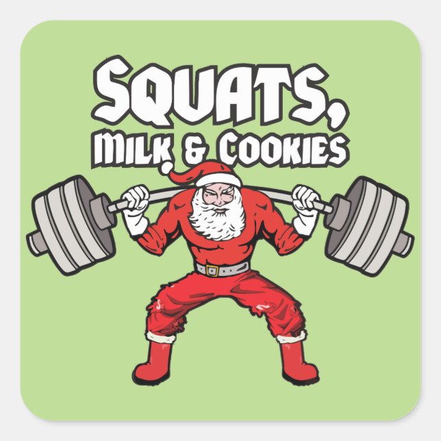 Sticker Carré Squats, Lait et Cookies - Père Noël (Devant)