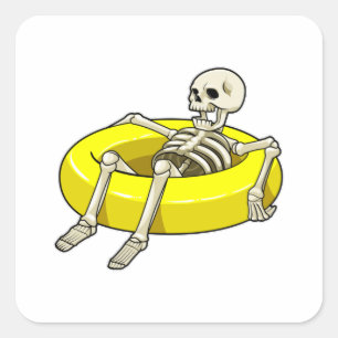 Sticker Carré Squelette à la natation avec anneau de natation