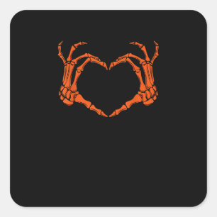 Sticker Carré Squelette Coeur main signe costume Halloween Desig
