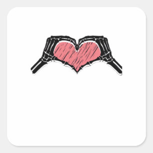 Sticker Carré Squelette Coeur main signe Valentines Jour Classiq