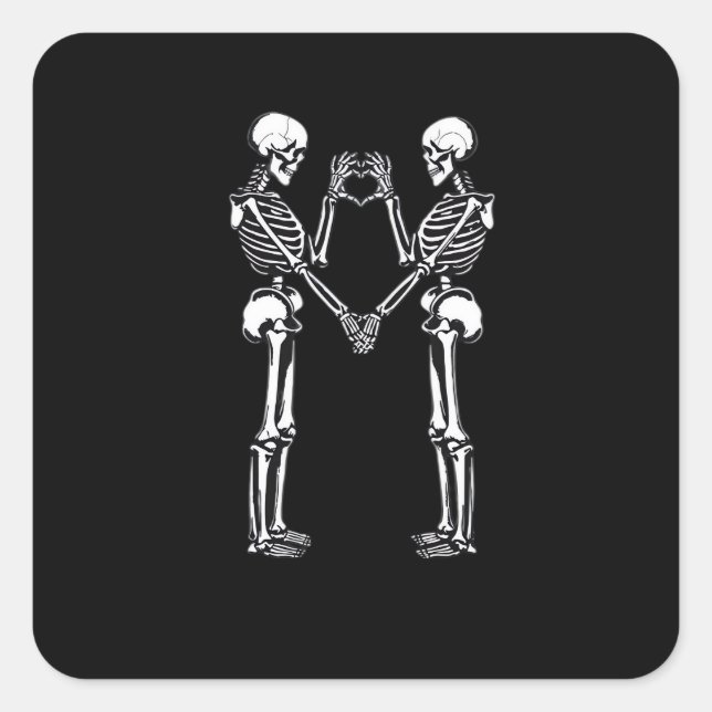 Sticker Carré Squelette Coeur Mains signe Halloween Costume Clas (Devant)