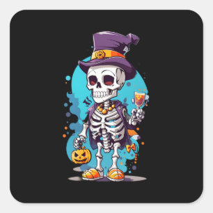 Sticker Carré Squelette cool dans un Halloween de chapeau haut d