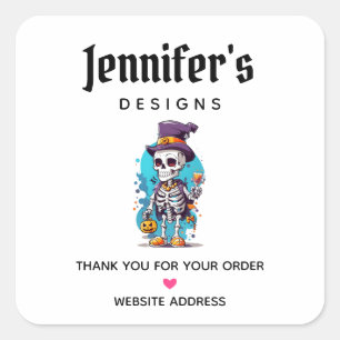 Sticker Carré Squelette cool dans un Top Hat Halloween affaires