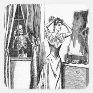 Sticker Carré Squelette de monstre goule femme victorienne
