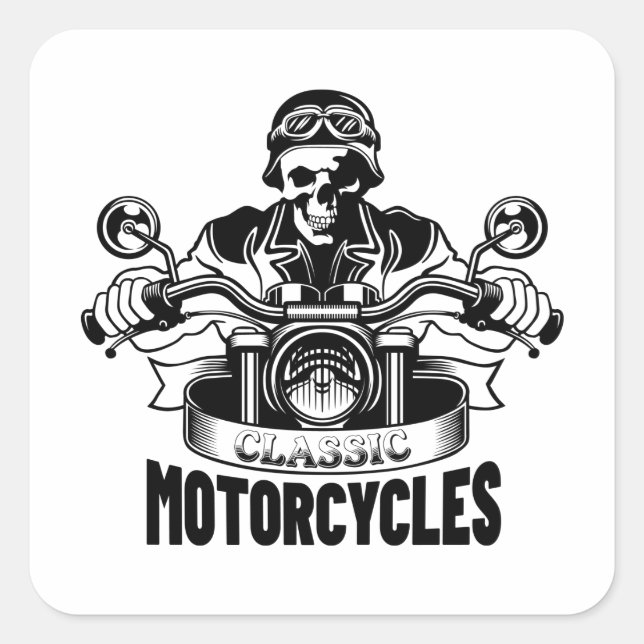 Sticker Carré Squelette de moto classique (Devant)