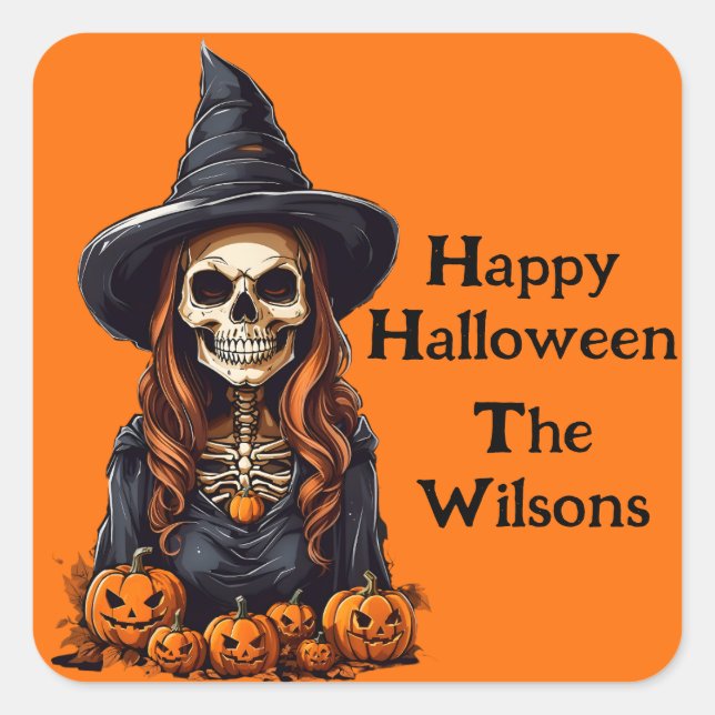 Sticker Carré Squelette de sorcière à oeil creux (Devant)