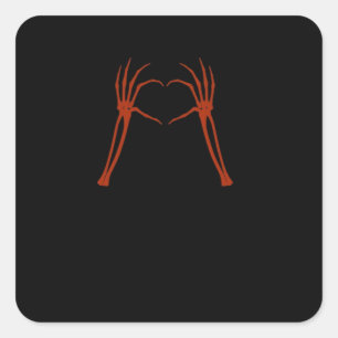 Sticker Carré Squelette Mains Coeur Signer Costume Drôle Hallowe