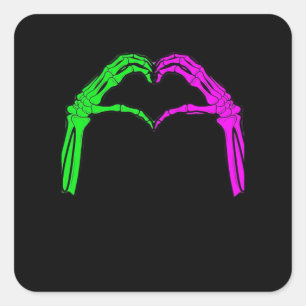 Sticker Carré Squelette Mains Coeur Signer Retro Costume Hallowe