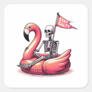Sticker Carré Squelette Sarcastique sur Flamant rose - Séjour Sa