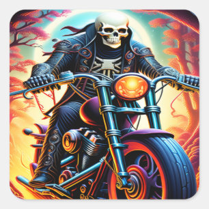 Sticker Carré Squelette Traverser la grotte des feux