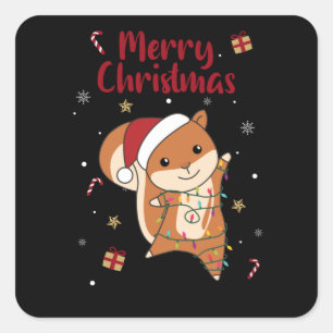 Sticker Carré Squirrel Christmas Winter Animals