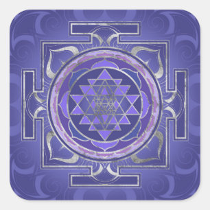 Sticker Carré Sri Yantra/pourpre et argent de Sri Chakra