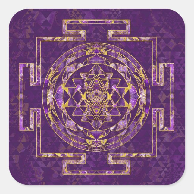 Sticker Carré Sri Yantra / Sri Chakra Améthyste et or (Devant)
