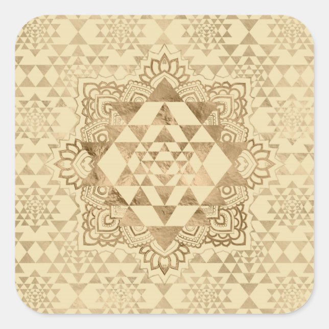 Sticker Carré Sri Yantra / Sri Chakra Pastel Gold (Devant)