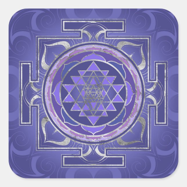 Sticker Carré Sri Yantra / Sri Chakra violet et argent (Devant)