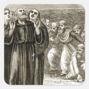 Sticker Carré St. Columba scandant, et attaqué par les druides,