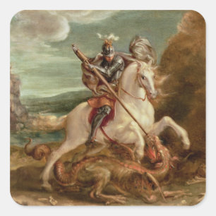 Sticker Carré St George massacrant le dragon, (huile sur le