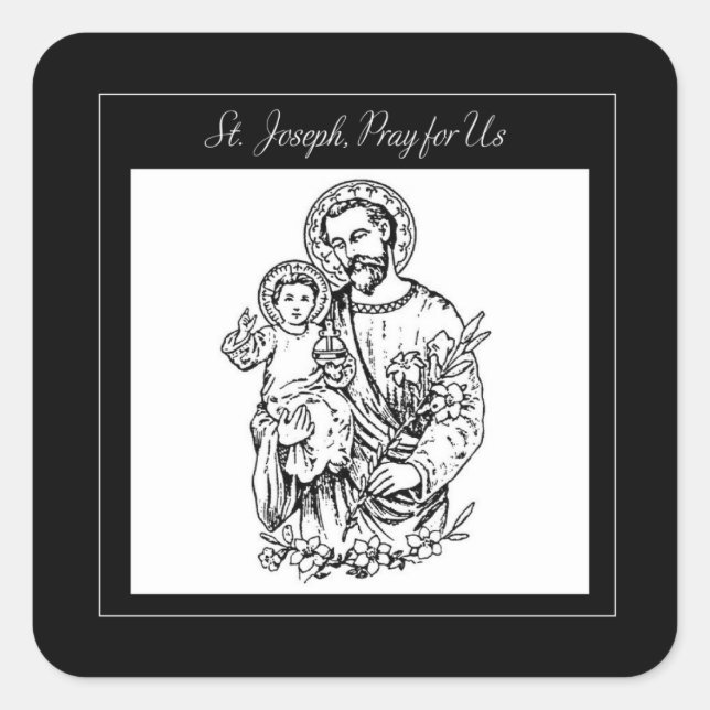 Sticker Carré St Joseph Priez pour nous Noir, Blanc, Catholique (Devant)