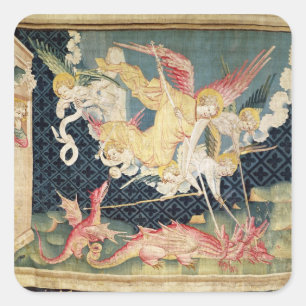 Sticker Carré St Michael et ses anges combattant le dragon