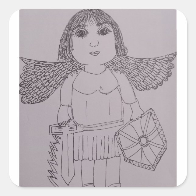 Sticker Carré St. Michael l'archange Noir et Blanc (Devant)