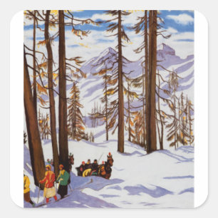 Sticker Carré St. Moritz Vintage Skiers Élégance Alpine Art