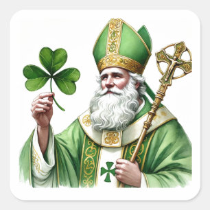 Sticker Carré St. Patrick Green Shamrock Religieux